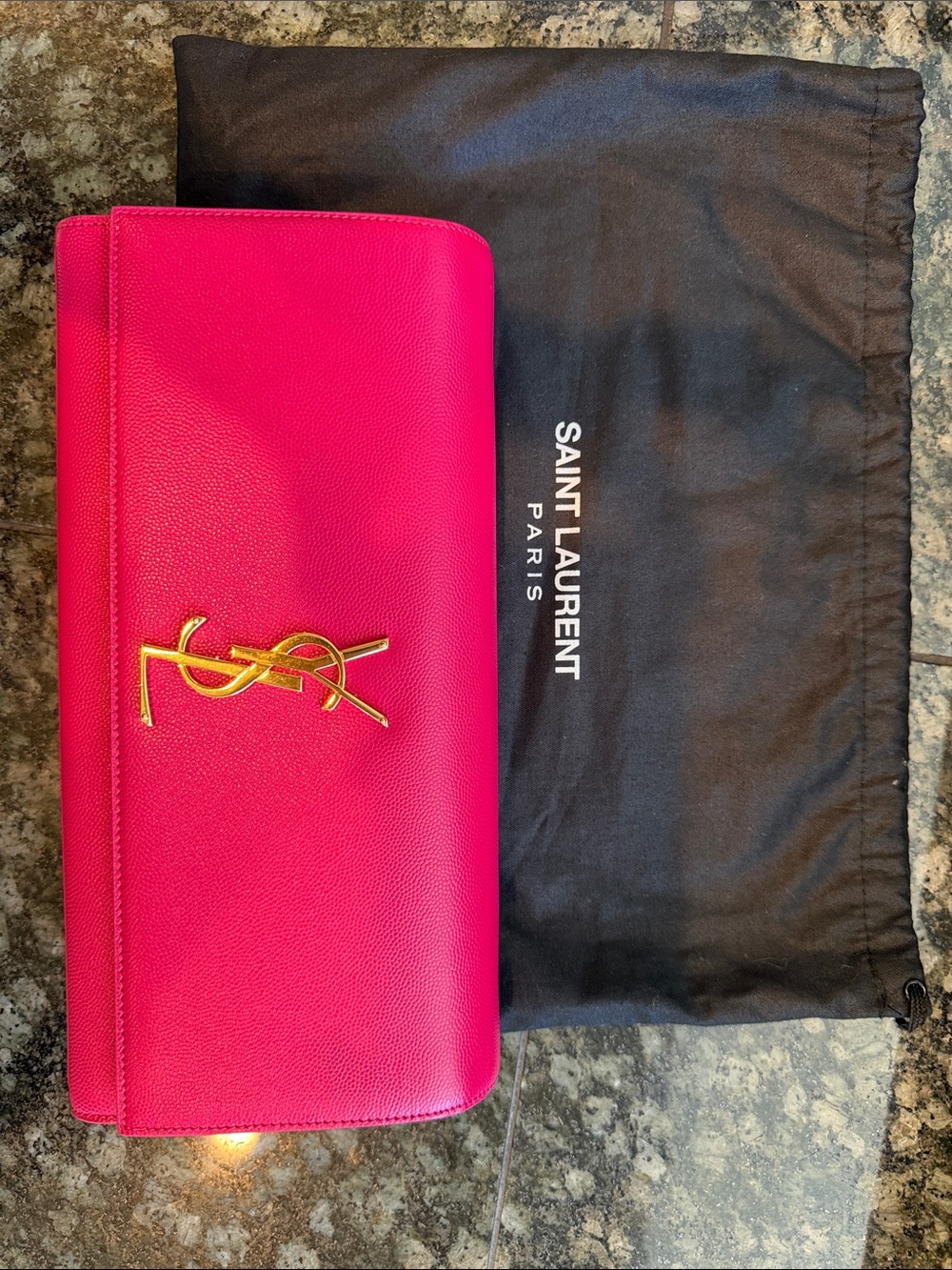 Saint Laurent Hot Pink YSL Logo Envelope Clutch